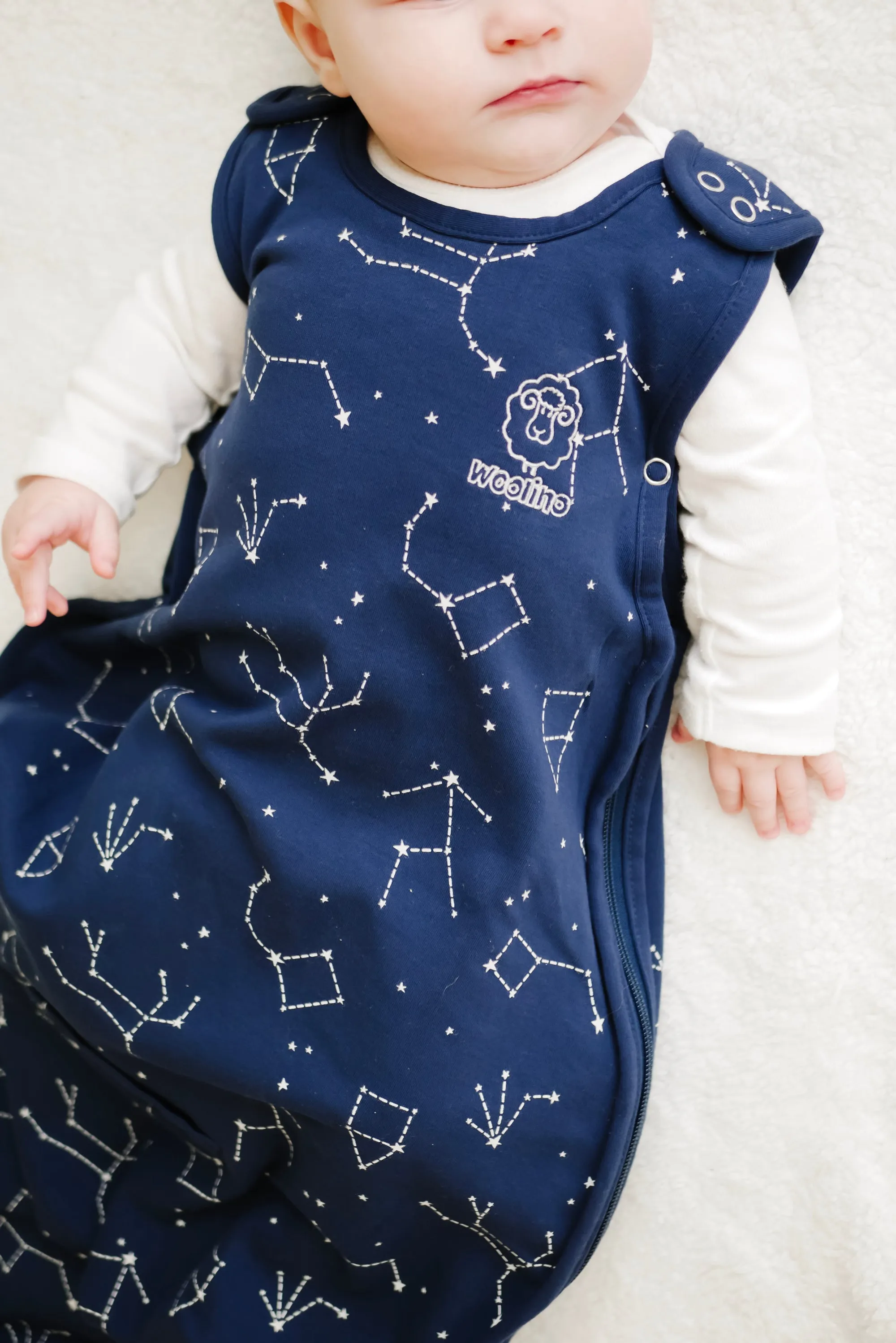 4 Season Ultimate Baby Sleep Bag, Merino Wool & Organic Cotton, 2 Months - 2 Years, Night Sky